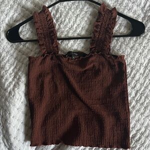 Chic Ruffled Brown Crop Top
